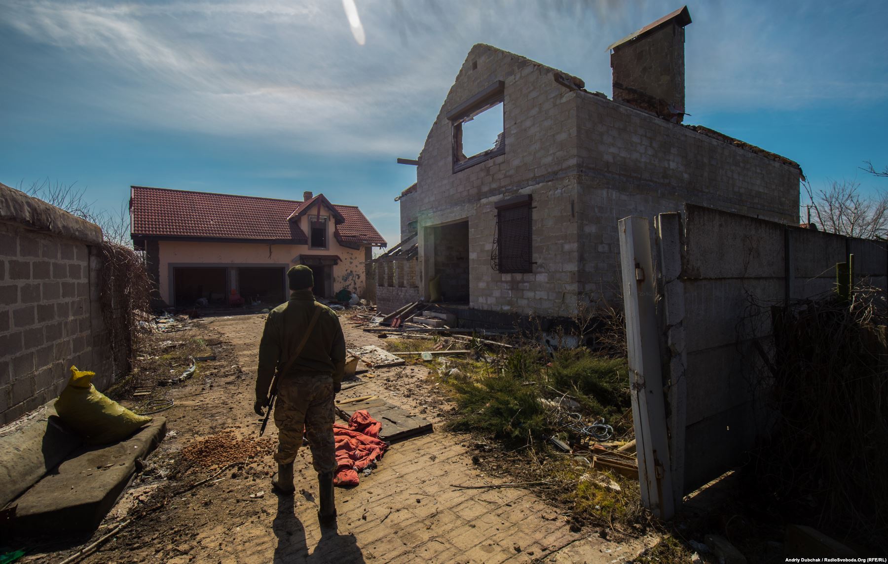 About half of the houses in Vodyane, a holiday village 12 kms from the Black Sea port Mariupol, have been destroyed or damaged beyond repair in fighting between Russia-backed separatists and the Ukrainian military. Photo by: Andriy Dubchak