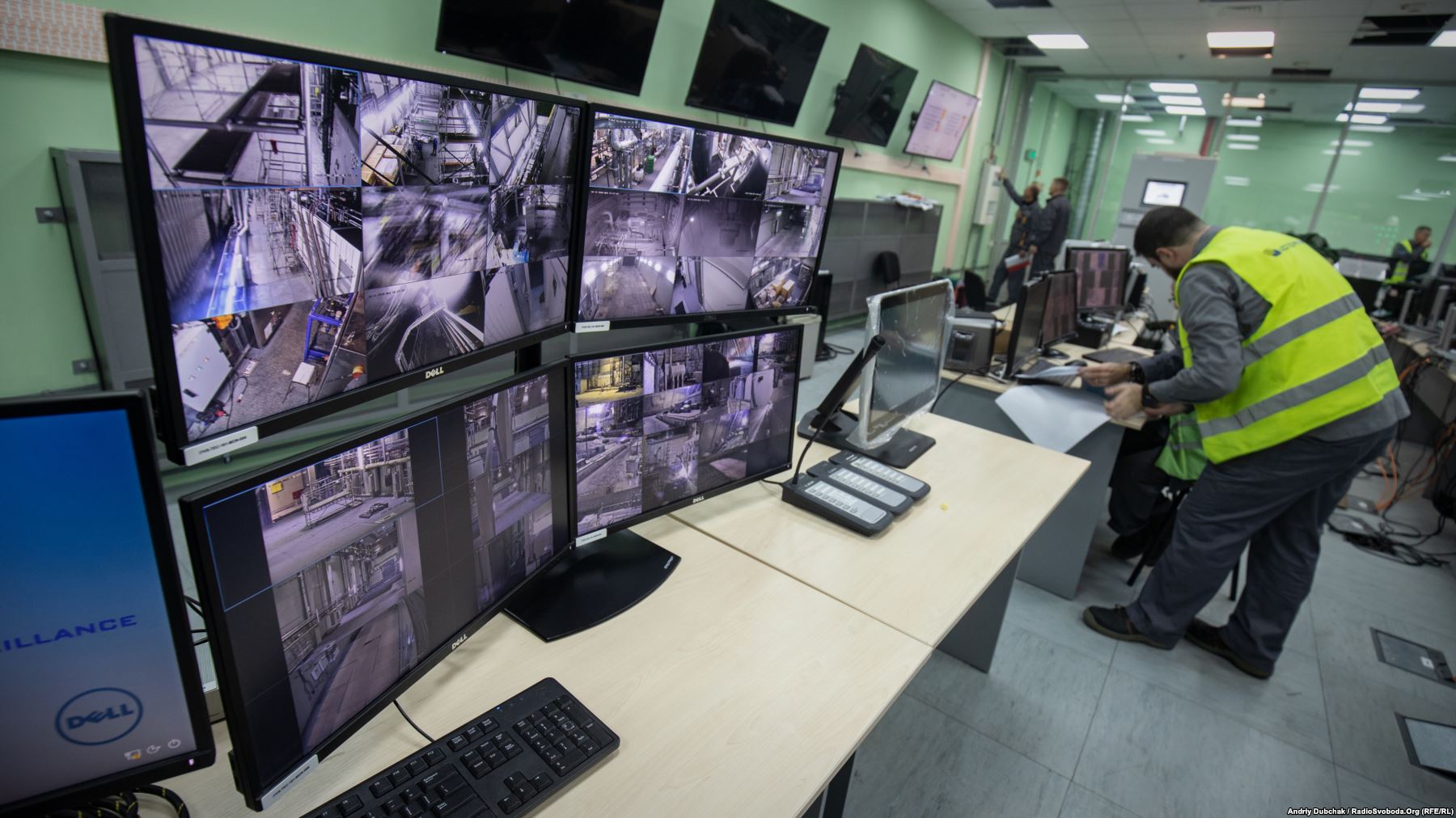 Dozens of robotic cameras are located throughout Chernobyl's New Safe Confinement (NSC). Steaming video is monitored from the structure's main control room known as the Confinement Management Center (CMC). The containment structure is also equipped with automated fire-suppression systems. Photo by: Andriy Dubchak
