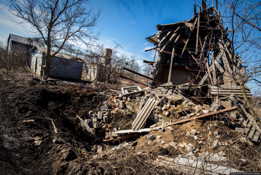 The wreckage of a house in the village of Vodyane, wiped out by separatists probably firing a 152mm howitzer in March 2018. Correspondent Andriy Dubchak
